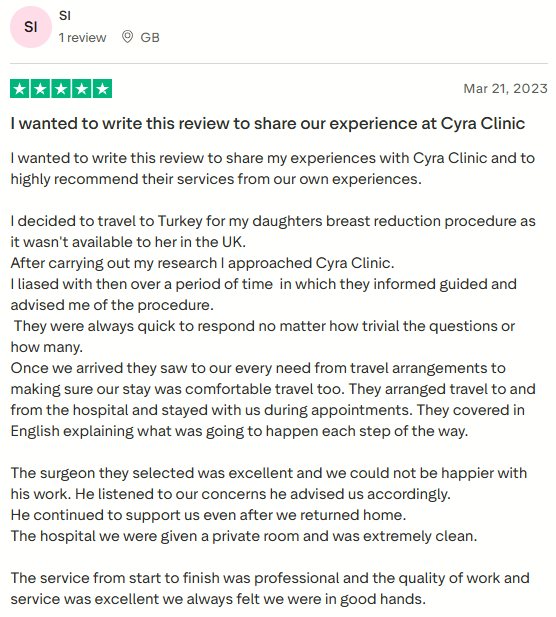 Breast Surgery TrustPilot Reviews