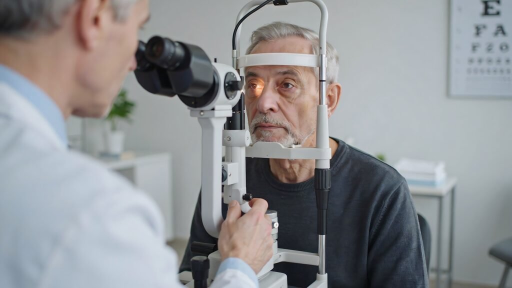 Specialized ophthalmic surgeon evaluating ocular alignment and binocular vision in an accredited Istanbul hospital
