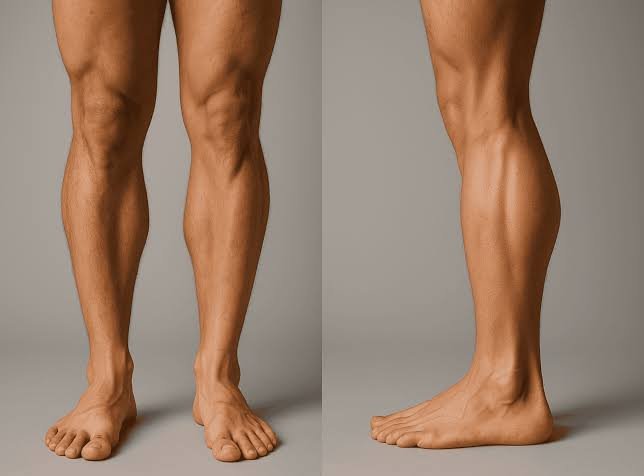Detailed step-by-step medical diagram illustrating the calf implant surgical procedure