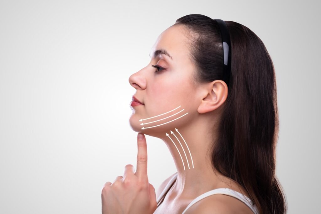 Professional before and after transformation results of a neck and lower face